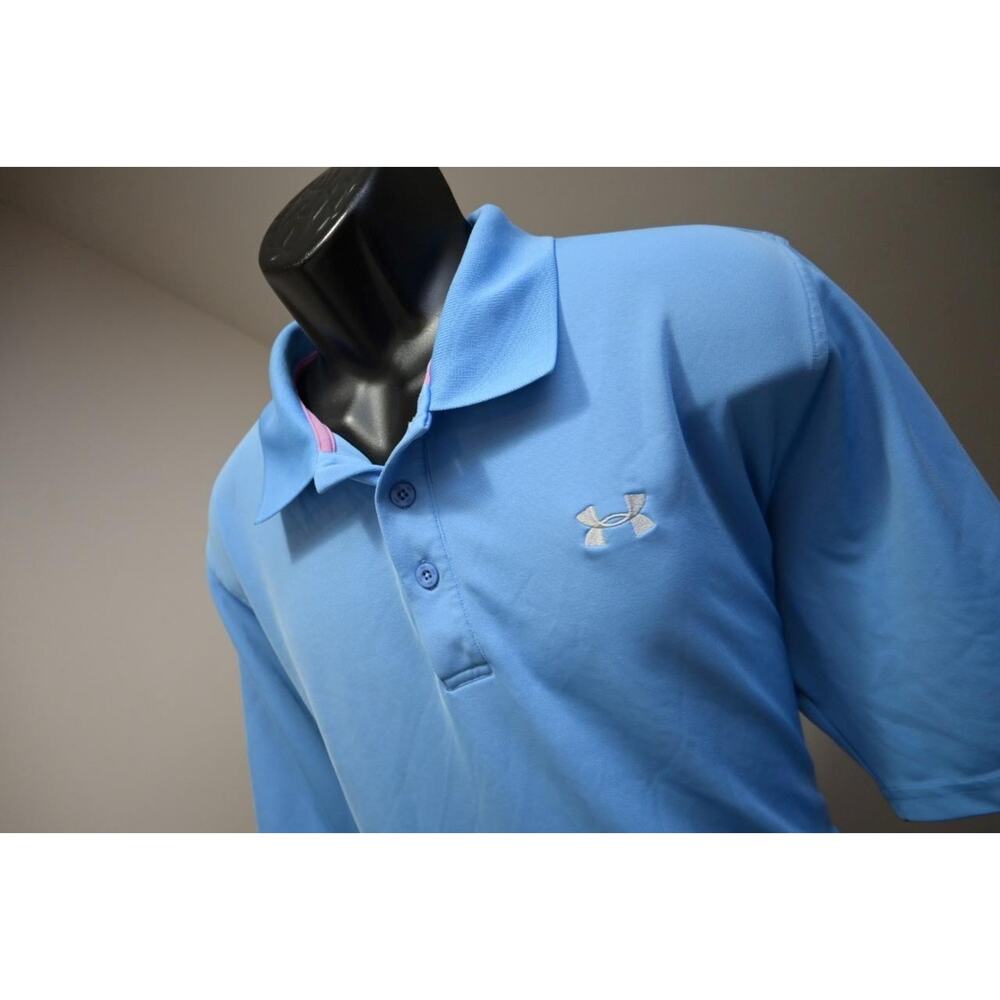 Under Armour Golf‎ Polo HeatGear Loose Blue Athletic Golf Shirt Mens Size XL